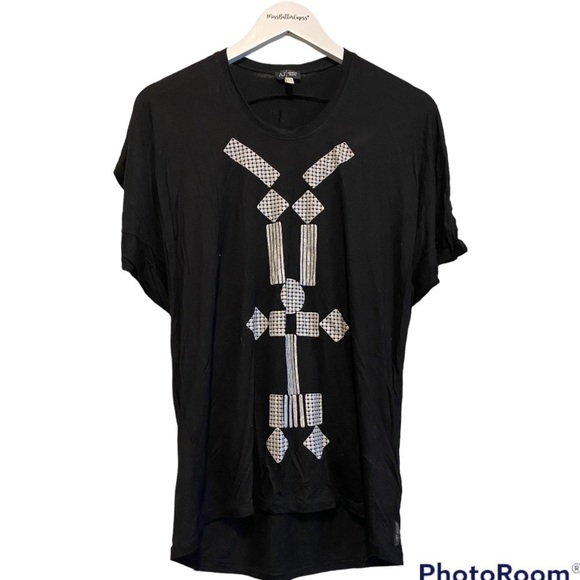 Armani jeans women’s black over sized T-shirt with silver sparkle graphics | XS - Picture 1 of 10